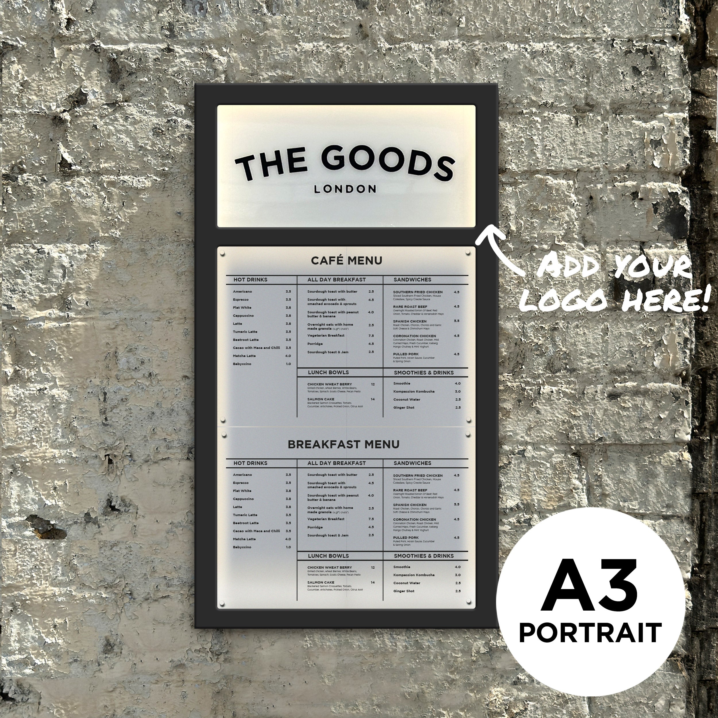 illuminated White Menu Case with your brand logo – The Goods London