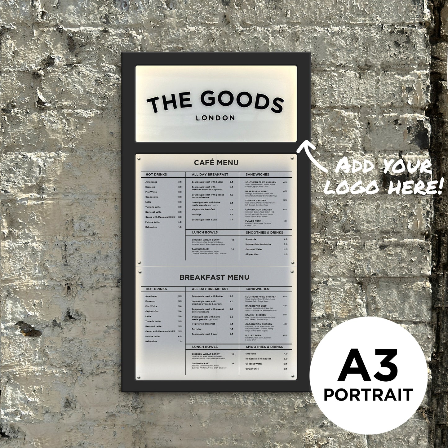 A3 portrait menu case