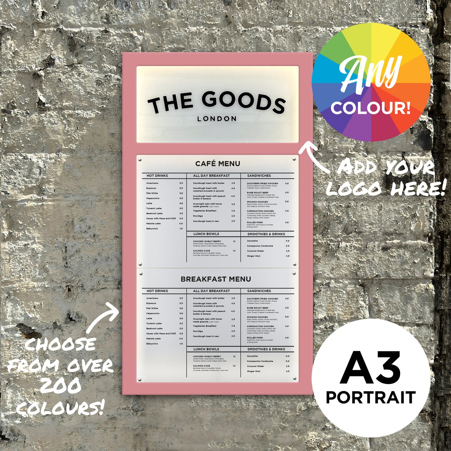 'The Streatham' - Branded Exterior Menu Box - Any Colour (A3 Portrait)