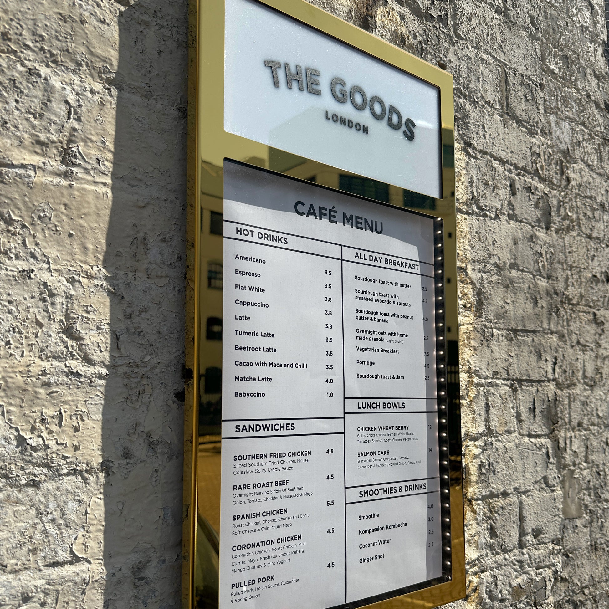 Gold Brass Menu Case A4 Portrait illuminated