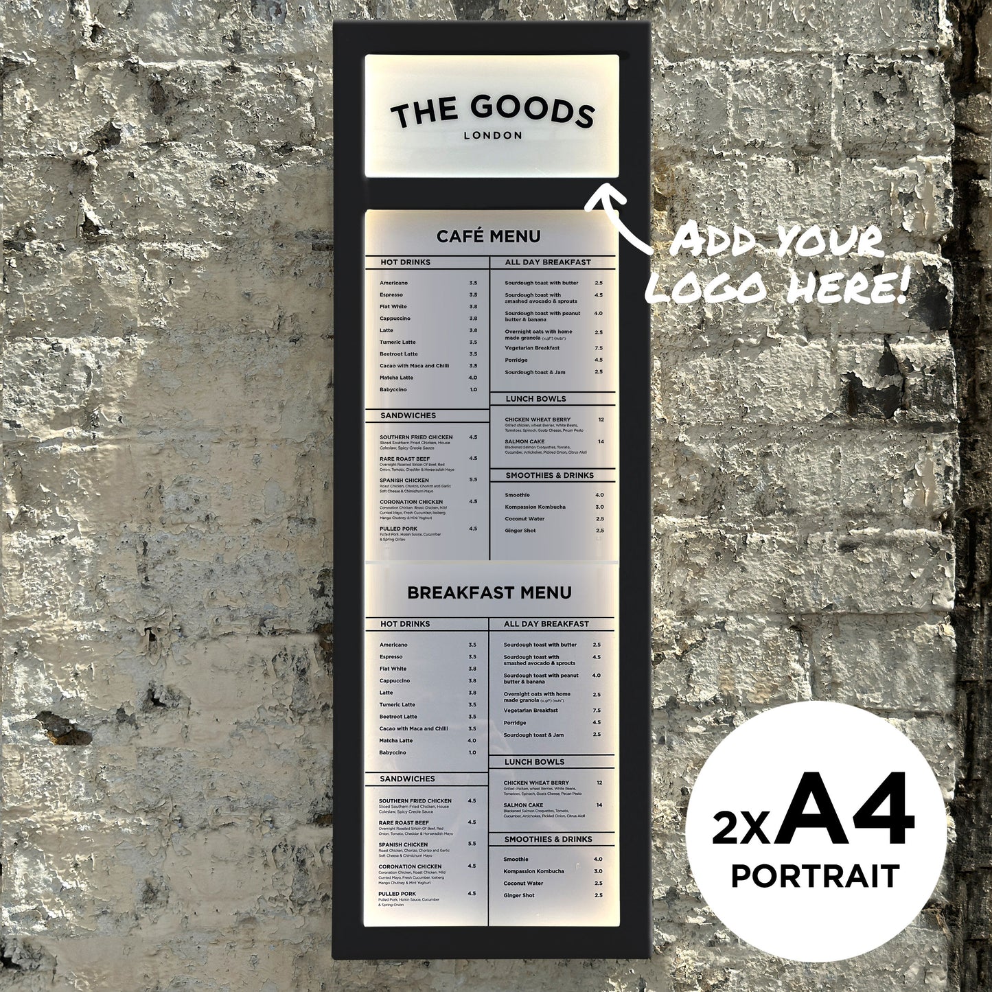 2x A4 Portrait Black Menu Box with logo