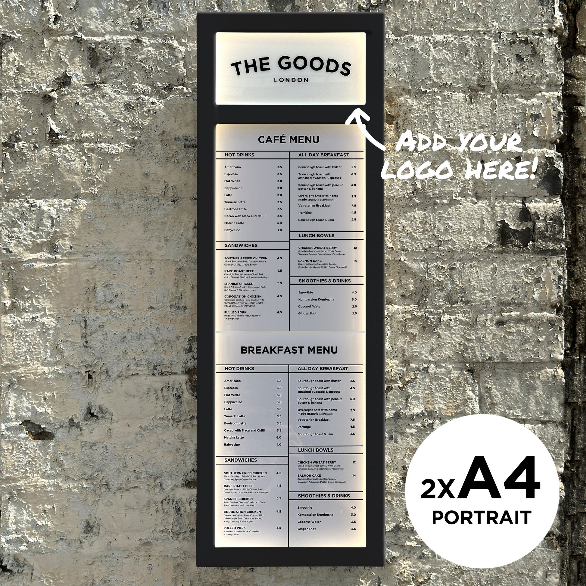 2x A4 Portrait Black Menu Box with logo