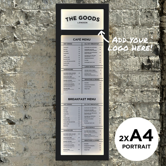 2x A4 Portrait Black Menu Box with logo