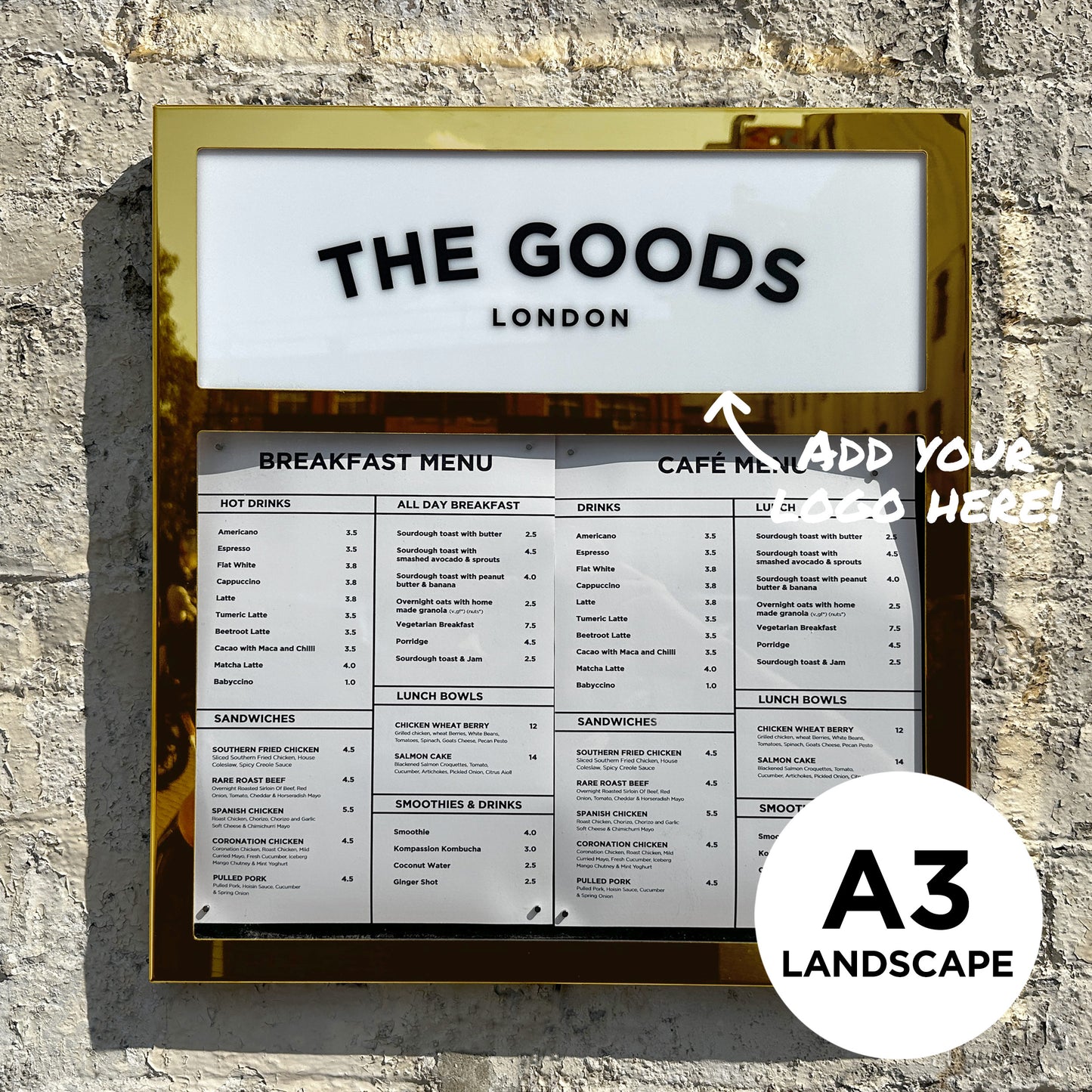 A3 Landscape Brass Menu Case 