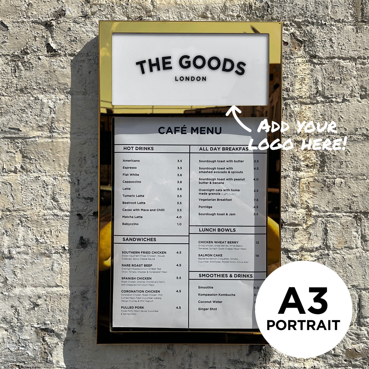 Gold Brass Menu Case A3 Portrait