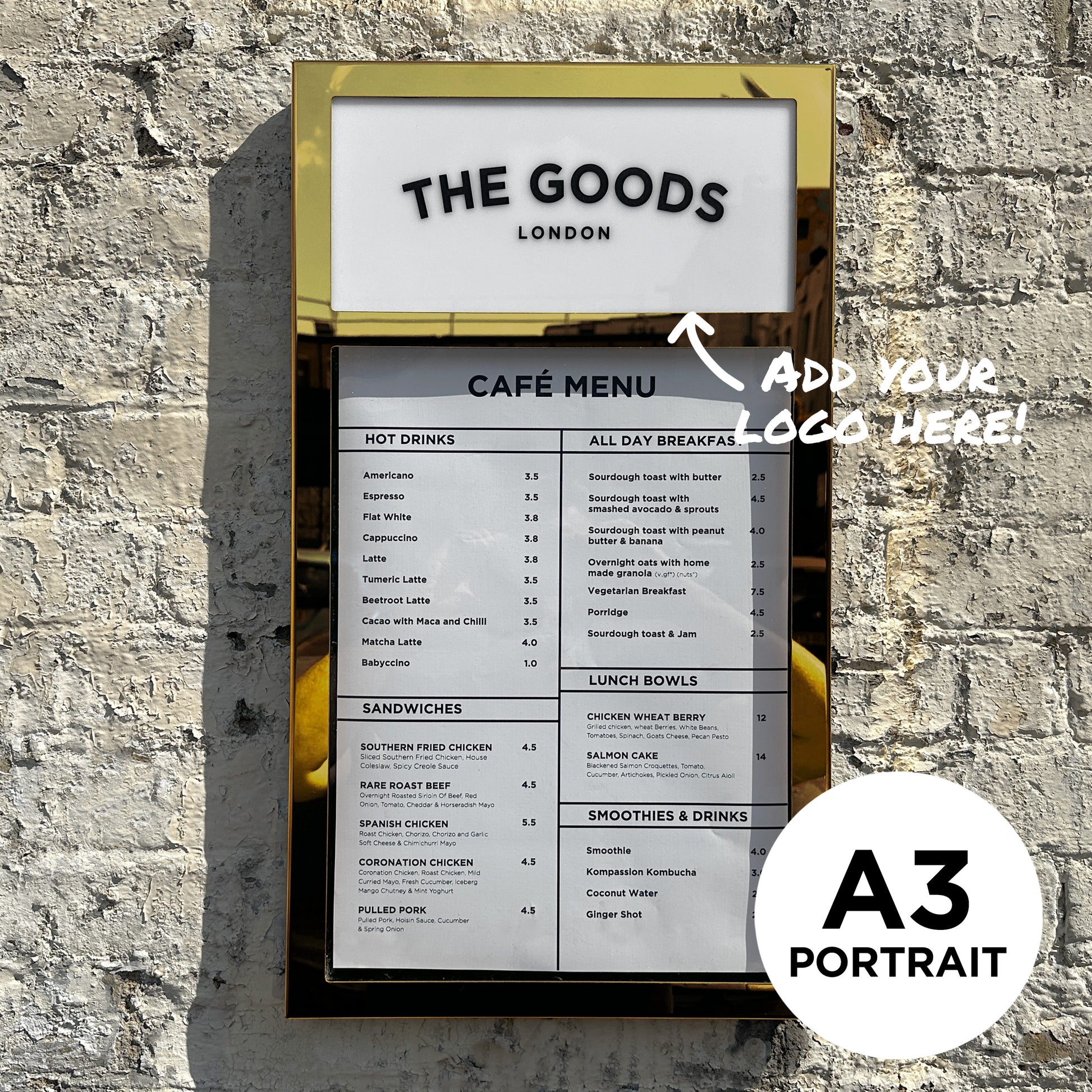 Gold Brass Menu Case A3 Portrait