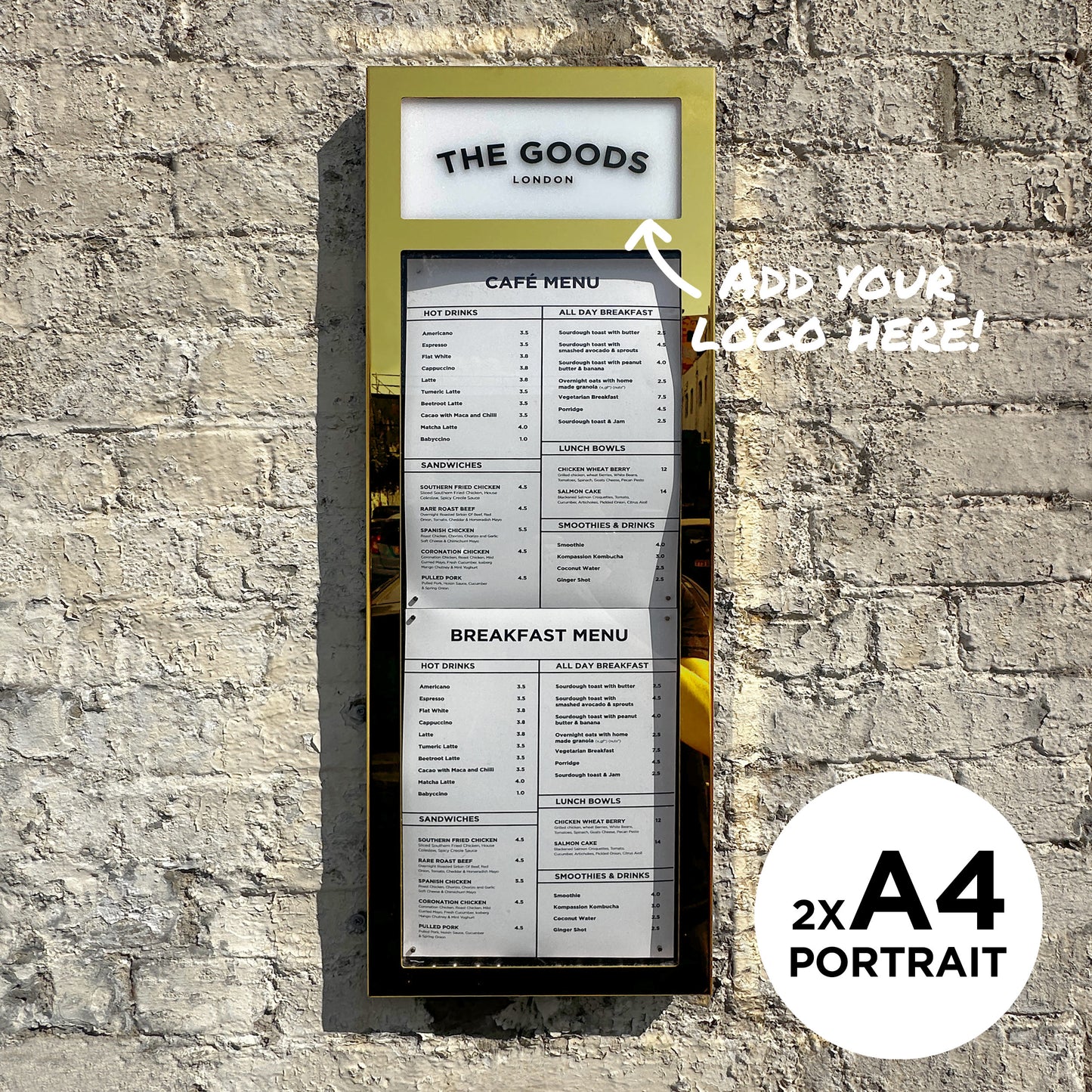 Gold Brass Menu Case A4x2 Portrait