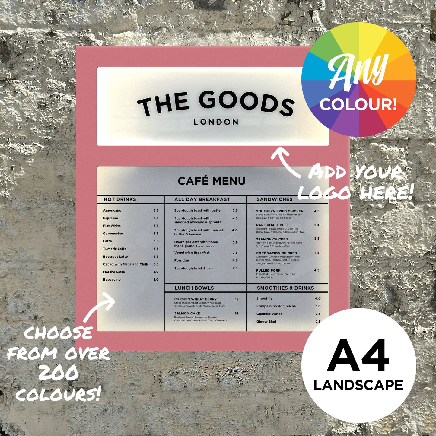 A4 Landscape Colour Menu Box with logo