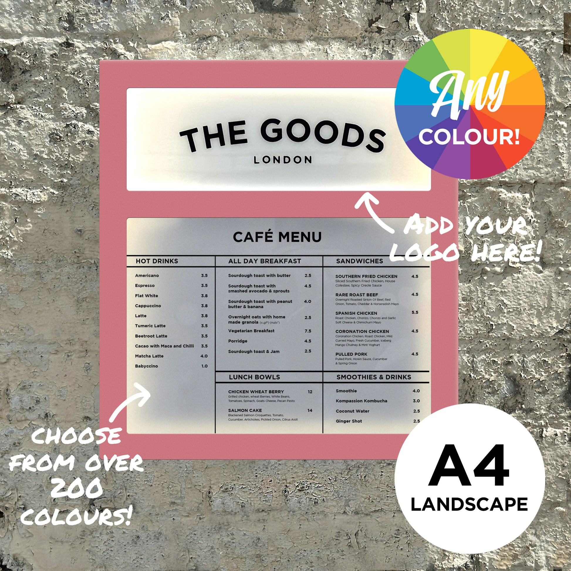 A4 Landscape Colour Menu Box with logo