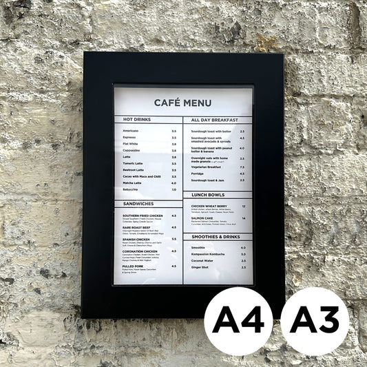 A4 A3 Black slimline menu