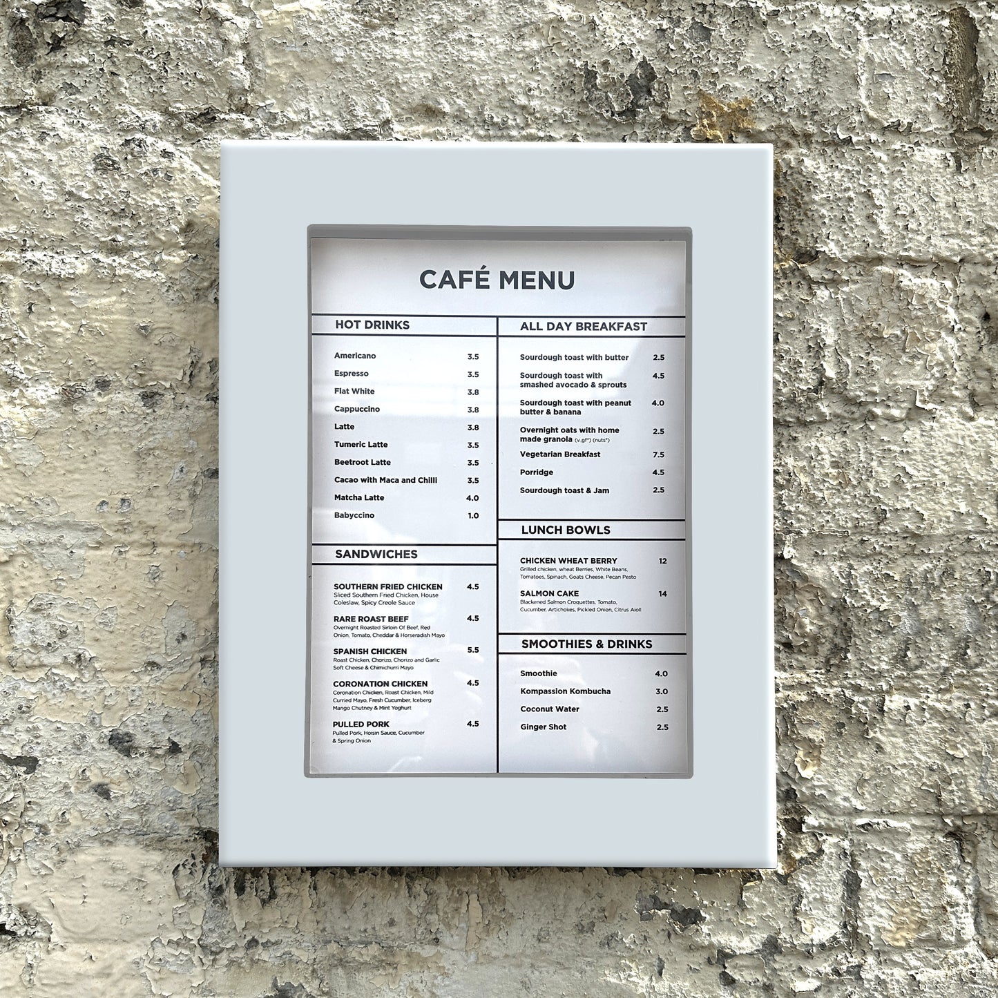 White Illuminated Slimline Menu Case