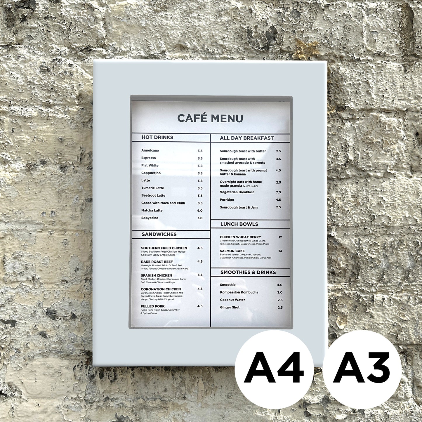 A4 A3 White Illuminated Slimline Menu Case