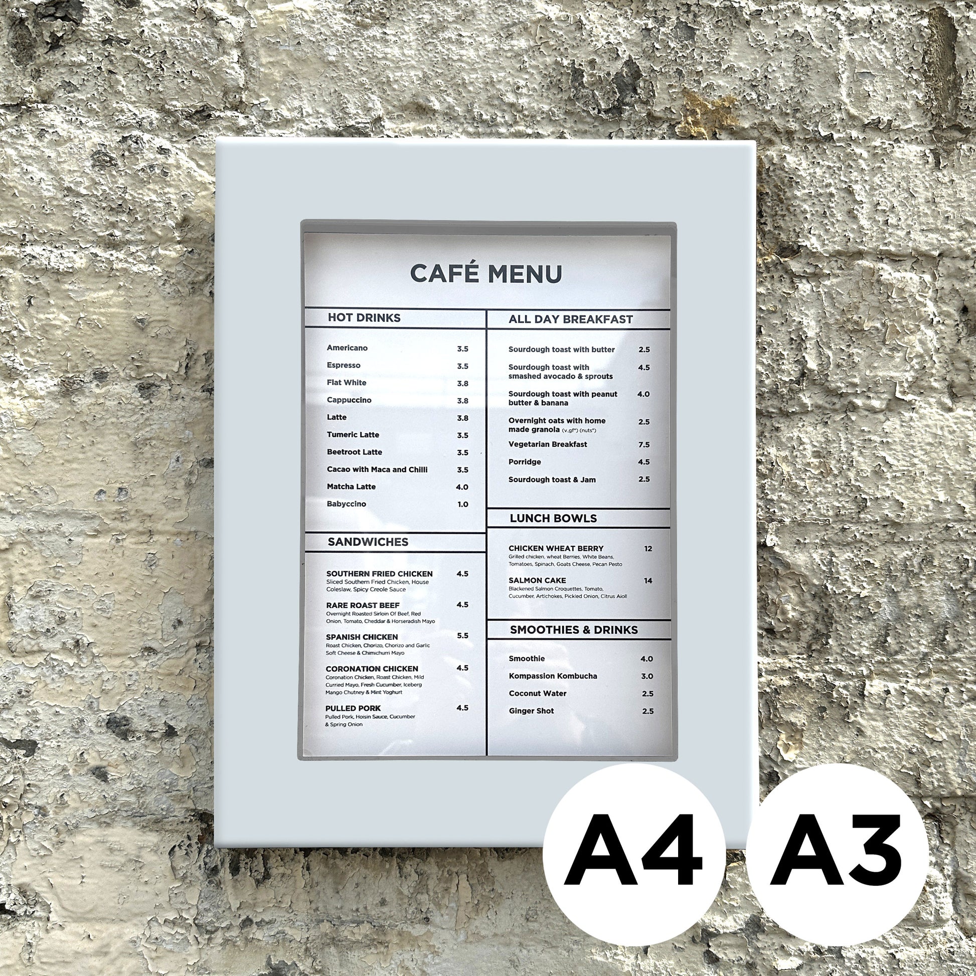 A4 A3 White Illuminated Slimline Menu Case