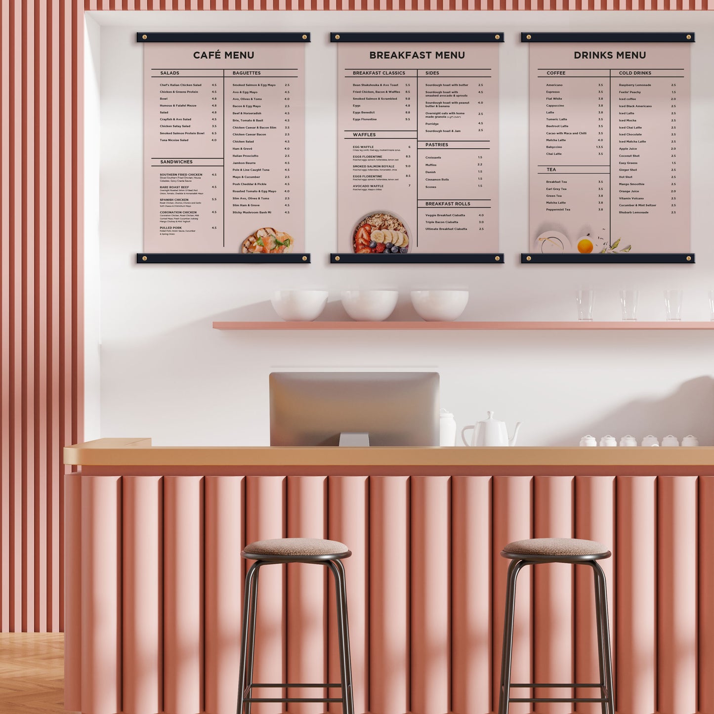 Wall mounted Cafe Menu Boards