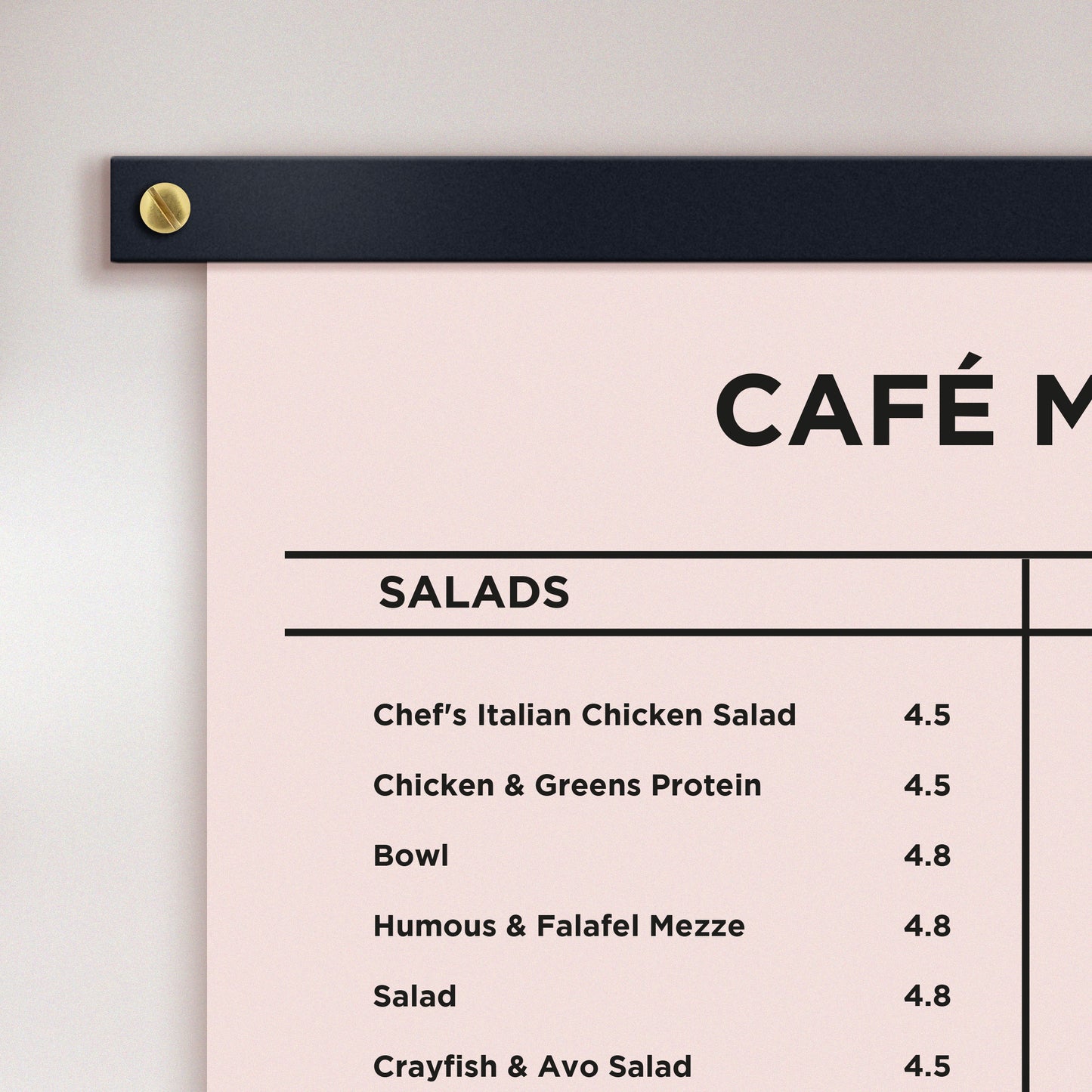 Wall mounted Cafe Menu Boards Black Rails