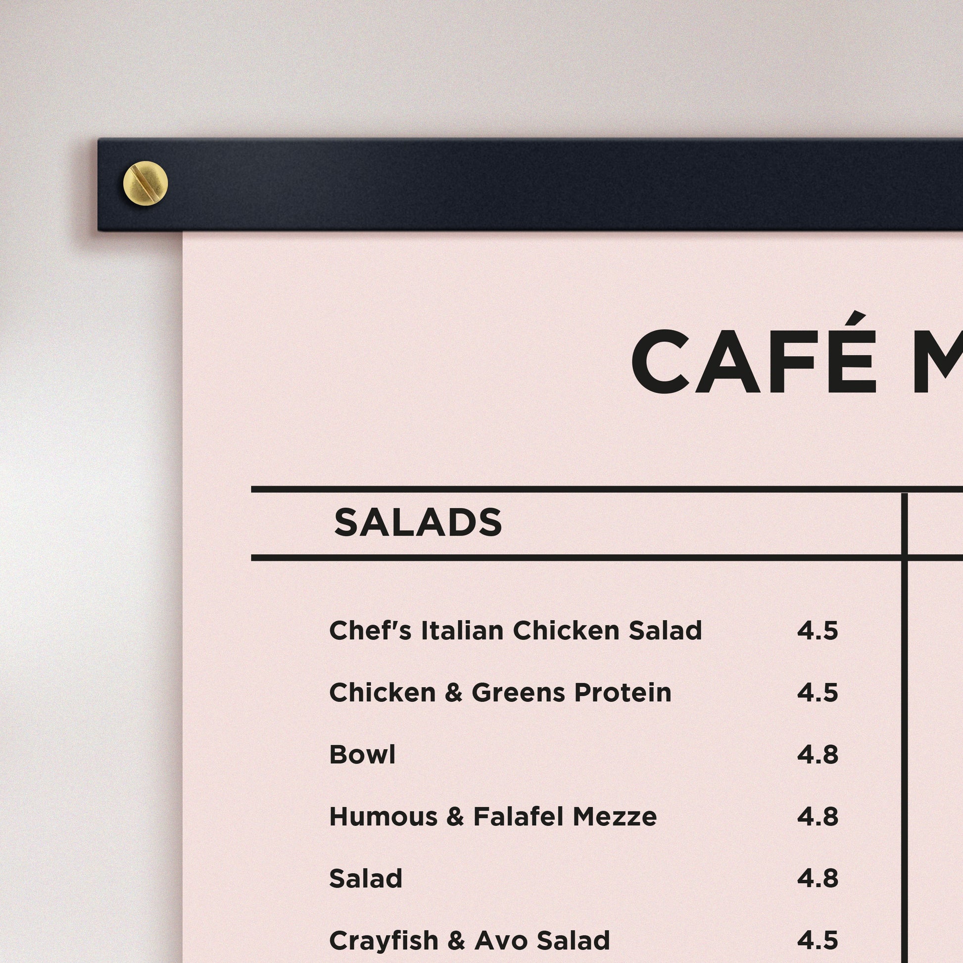 Wall mounted Cafe Menu Boards Black Rails