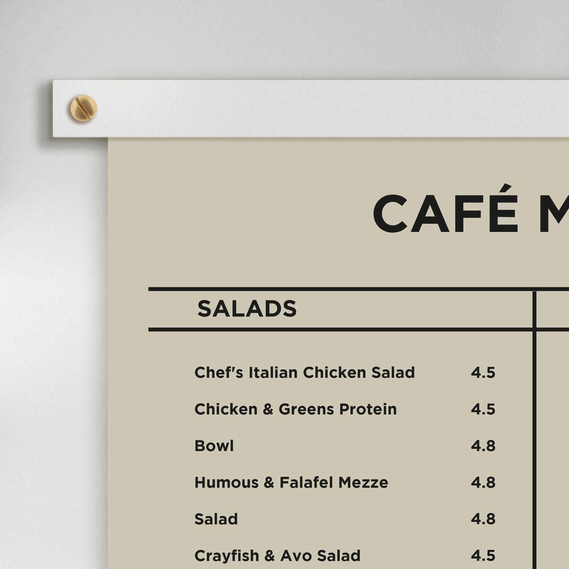 Wall mounted Cafe Menu Boards White Rails